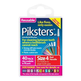 Міжзубні йоржики Piksters, № 4 (діаметр 0.9) червоні, конусні, 40 шт