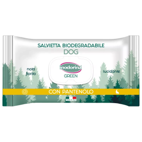 Вологі біорозкладні серветки з пантенолом Inodorina Green Pantenolo для всіх типів шерсті собак, 30 шт