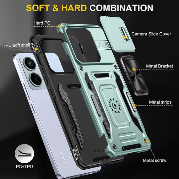 Ударопрочный чехол Camshield Army Ring для Xiaomi Poco X6 / Note 13 Pro 5G Зеленый / Light Green | Зображення 3