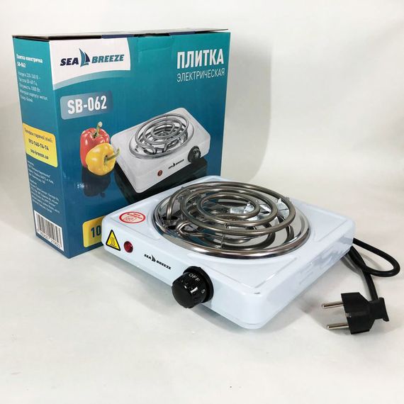 Настільна плита електрична Sea Breeze SB-062 1000 Вт, настільна одноконфоркова, плита побутова