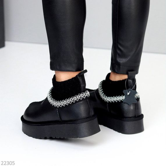 Черные низкие угги с текстильным манжетом натуральная кожа флотар | Зображення 6