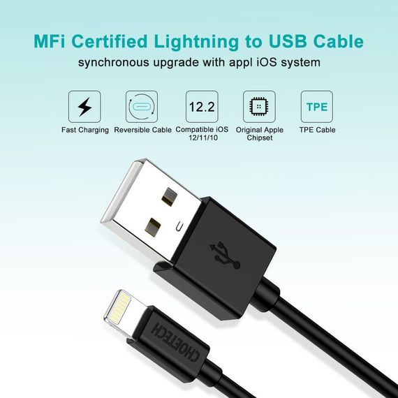 Кабель Choetech IP0027-BK, USB 2.0 А-тато/Lightning, 1.8 м. | Зображення 4