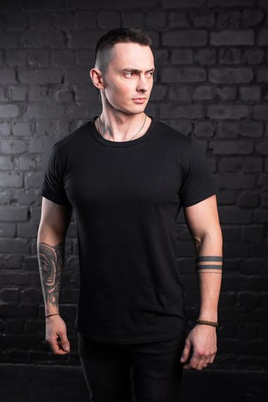 Мужская классическая базовая хлопковая футболка RA938 размер S, цвет черный | Зображення 6