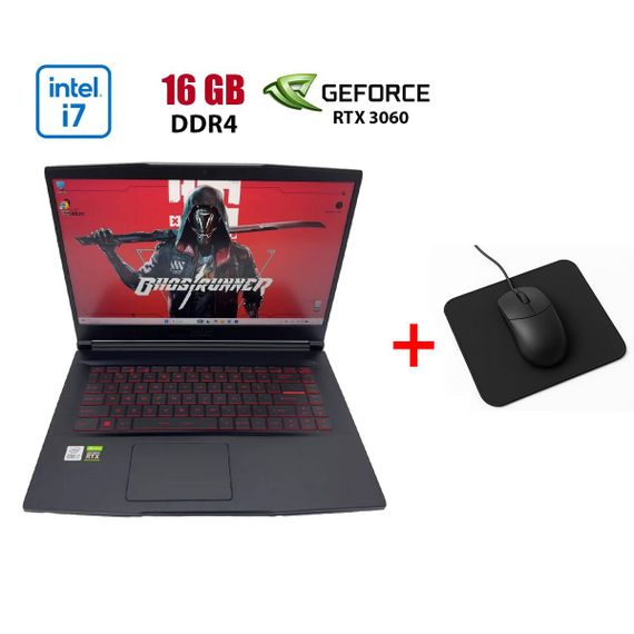 Ігровий ноутбук MSI GF65 Thin 10UE / 15.6" (1920x1080) IPS / Intel Core i7-10750H (6 (12) ядер по 2.6 - 5.0 GHz) / 16 GB DDR4 / 512 GB SSD / nVidia GeForce RTX 3060, 6 GB GDDR6, 192-bit / WebCam б/в + Подарунок Мишка та килимок