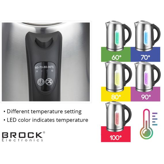 Електрочайник BROCK WK 2302 D 1850-2200Вт/ 1.7л/ встановлення температури нагріву/нерж.сталь | Зображення 2