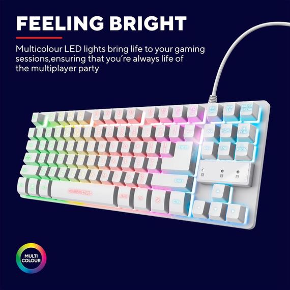 Игровая клавиатура Trust GXT 833W Thado TKL компактная белая QWERTY (английский), RGB-подсветка, Anti-Ghosting | Зображення 7