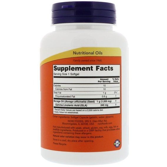 Масло огуречника NOW Foods Borage Oil 1000 mg 60 Softgels | Зображення 1