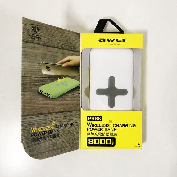 Power Bank AWEI P98K (Бездротова зарядка) 8000 mAh. JY-722 Колір білий | Зображення 8