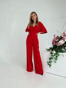 Женский нарядный весенний комбинезон KI201 размер 40, цвет красный
