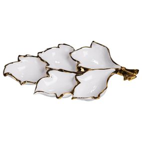 Менажниця порцелянова на 5 секцій для закусок 37.5×22.5×5 (см) тарілка менажниця Білий із золотом ZBSY-15.5