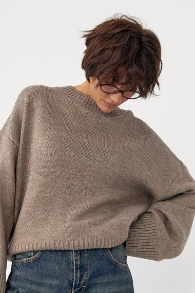 В'язана однотонна кофта вільного фасону - кавовий цвет, M (є розміри) | Зображення 4