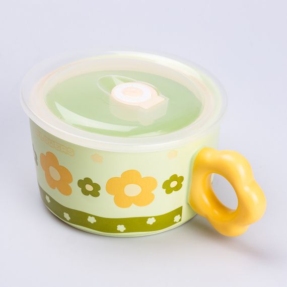 Миска для лапши керамическая 750 мл с крышкой Зеленая | Зображення 1