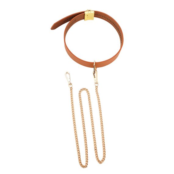 Нашийник з повідцем LOCKINK Tied Collar with Leash Set, коричневий, ланцюг зі шкіряною петлею та карабіном | Зображення 3