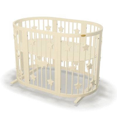 Кроватка Ingvart трансформер Smart Bed Oval (60х72, 60х120, 60х168 см) слоновая кость с декором "Звездочки"