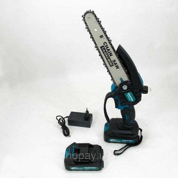 Акумуляторна ланцюгова міні пила 20 см у кейсі Krafftec (36V 4 Ач) + 2 акумулятори та індикатором заряду | Зображення 2