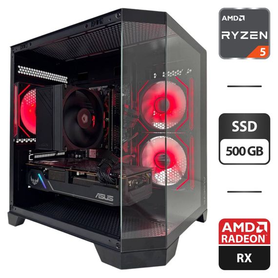 Ігровий ПК Qube Crystal ARGB Black Tower / AMD Ryzen 5 5500 (6 (12) ядер по 3.6 - 4.2 GHz) / 16 GB DDR4 / 500 GB SSD / AMD Radeon RX 5700, 8 GB GDDR6, 256-bit б/в