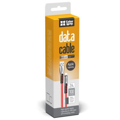 Дата кабель USB 2.0 AM to Lightning 1.0m zinc alloy red ColorWay (CW-CBUL010-RD) | Зображення 2