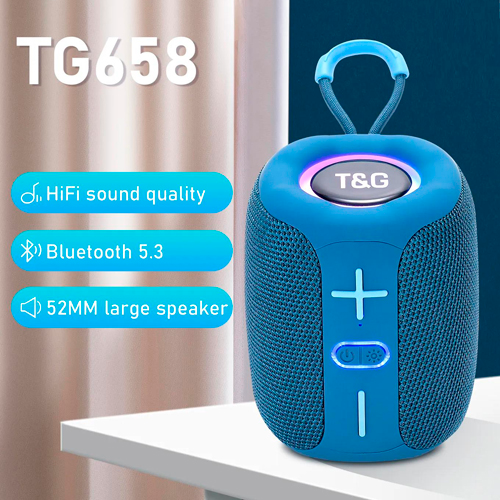 Портативная Bluetooth колонка TG658 с RGB подсветкой и функцией громкой связи, радио, синия | Зображення 2