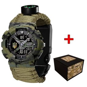 Чоловічий годинник Awarder 005 Тризуб золото Camo Green Паракордовий ремінець Army Green