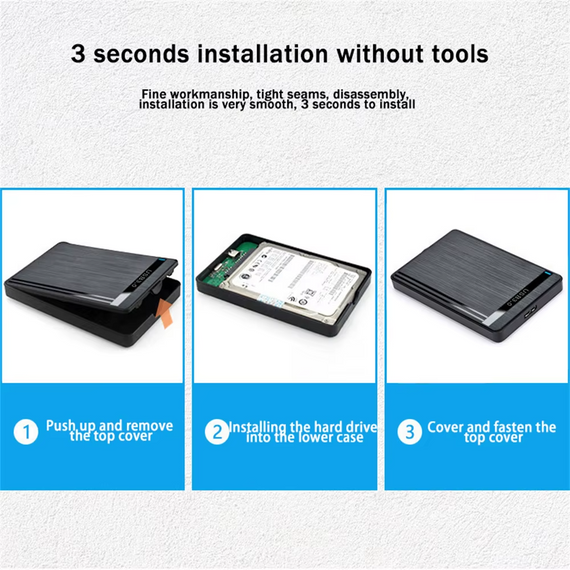 Бокс для жорсткого диска VIKEFON 2.5" SATA-USB 3.0 для HDD/SSD Чорний | Зображення 3