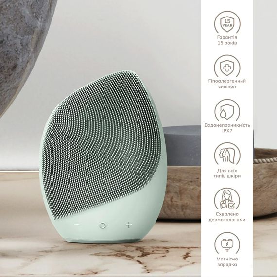 Электронная ультразвуковая щетка для лица GESKE Sonic Facial Brush 5в1 gray, Зеленый | Зображення 2