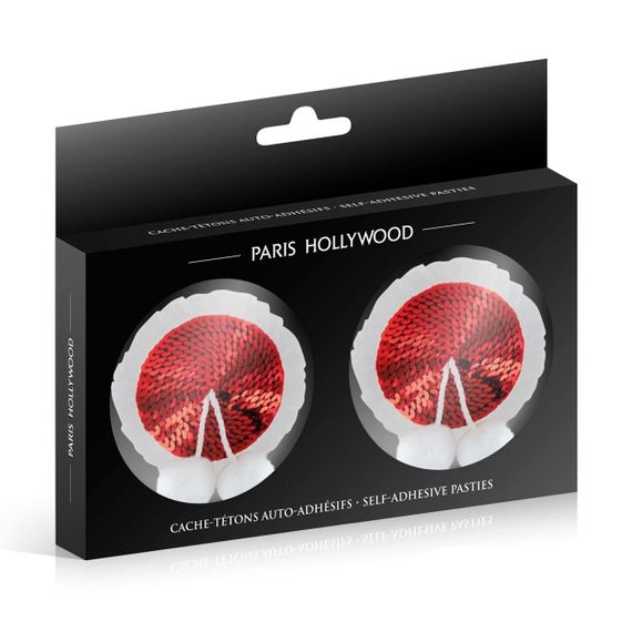 Пестис на соски Paris Hollywood Cache Tetons Pompoms Красно-белые One Size | Зображення 1
