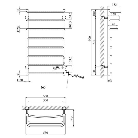 Сушарка для рушників електрична Kroner KRP Prima ER900x500-8 (CV036339) | Зображення 5