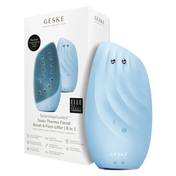 Очищувальна щітка для обличчя GESKE Sonic Thermo Facial Brush&Face-Lifter 8в1 white, Блакитний