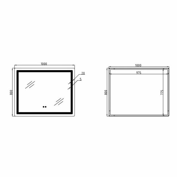 Дзеркало Qtap Cardinal (CA2) 1000х800 з LED-підсвічуванням Touch, з антизапотіванням, з димером, рег. темп. кольору (3000-6500K) | Зображення 1