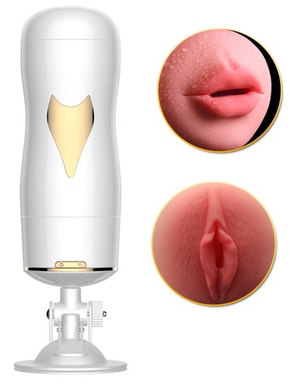 Мастурбатор із двома входами на присосці Boss Series: Vibrating Masturbation Cup White, BS6300055 Sex Aura | Зображення 1