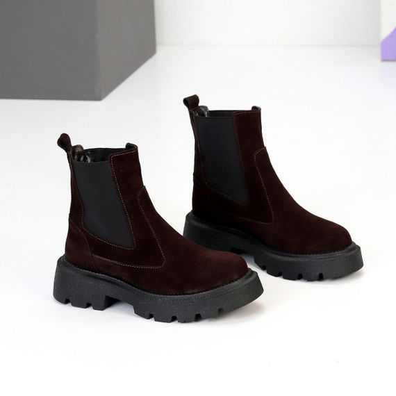 Зручні зимові черевики челсі колір Шоколад з еластичною вставкою | Зображення 2