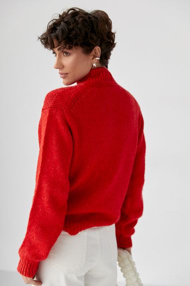 Короткий светр з горловиною-стійкою - червоний цвет, ONE SIZE (є розміри) | Зображення 1