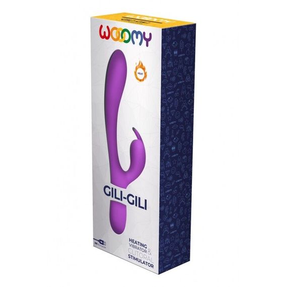 Вібратор-кролик Wooomy Gili-Gili Vibrator with Heat Purple, відросток з вушками, підігрів до 40°С | Зображення 3