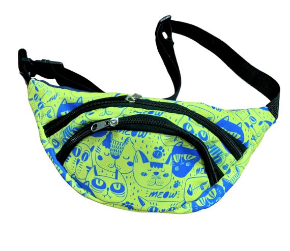Сумка поясна бананка 4Profi з принтом "Котики жовто-блакитні" з двома відділеннями