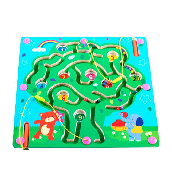 Іграшка-лабіринт "Яблуня" на дерев'яній дошці з магнітними кульками і магнітними паличками, 30х30х1,5cm