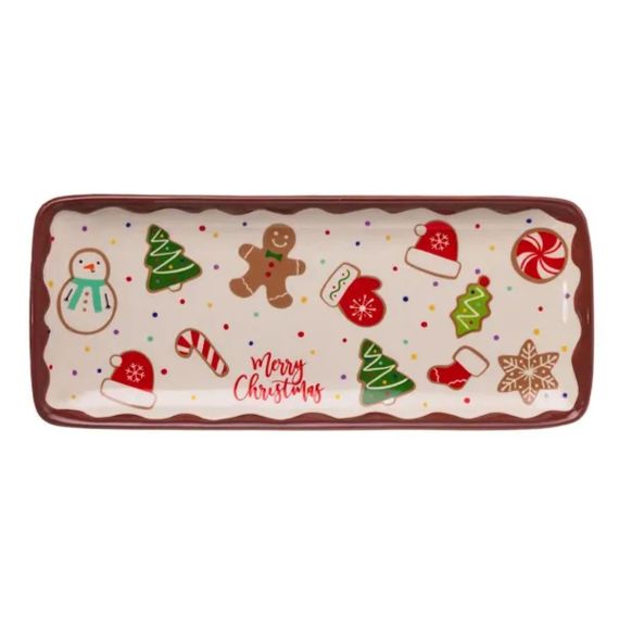 Блюдо сервировочное новогоднее для закусок Merry Christmas 34×14×2 (см) блюдо прямоугольное рождественское из фарфора CR-1-38