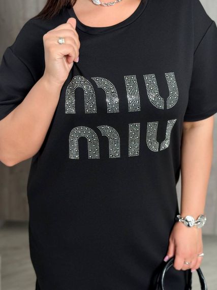 Женское платье-футболка длинное с коротким рукавом, больших и батальных размеров IS873, цвет черный, размер 54/56 | Зображення 4