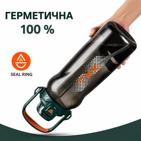 Бутылка TKK 2000 мл - Зеленая Tritan BPA-free, ударопрочная, спортивная с практичным ремешком | Зображення 2