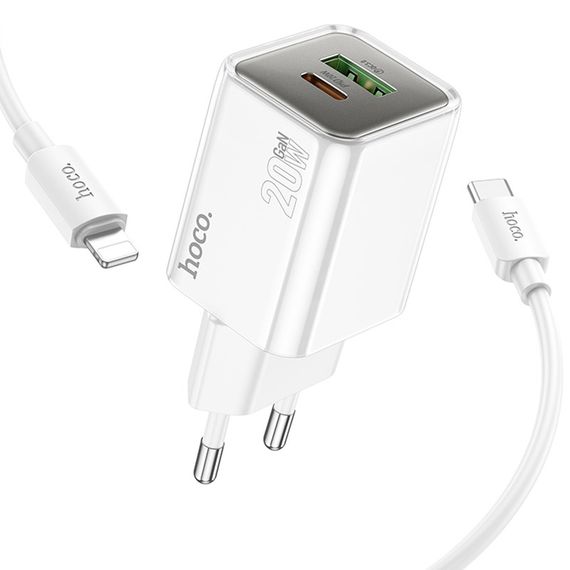 МЗП Hoco N46 Glorious PD20W+QC3.0 (1USB-A/1C) + кабель Type-C to Lightning White | Зображення 2
