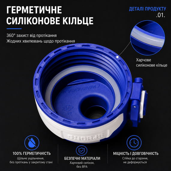 Спортивная бутылка KANGZYUAN 500 мл - Синяя Tritan BPA-free, ударопрочная эко-бутылка с трубочкой и ремешком | Зображення 5