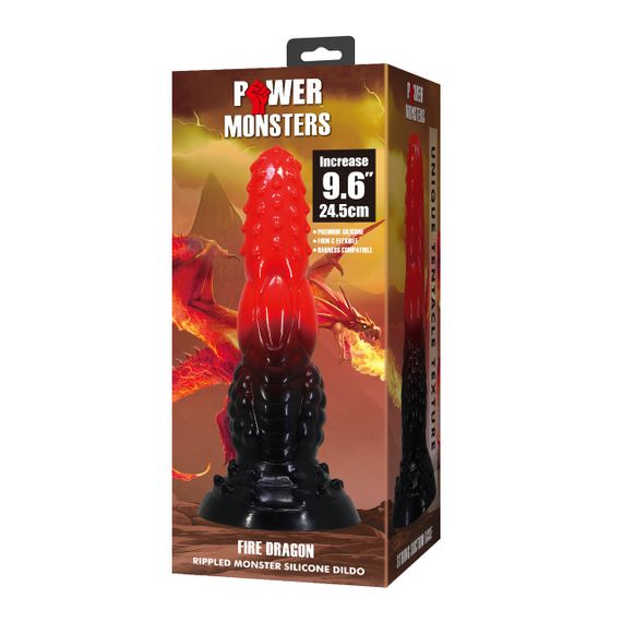 Фалоімітатор силіконовий Power Monsters Fire Dragon на присосці, чорно-червоний, 5,5 см × 24,5 см Sex Aura | Зображення 7