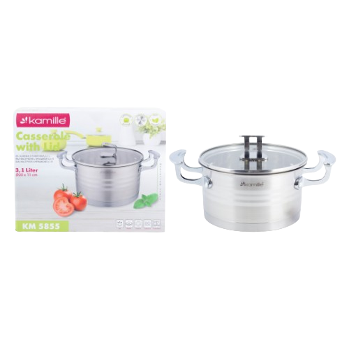 Каструля нержавіюча сталь 3,1л 20*11см з кришкою 5855 KAMILLE | Зображення 1