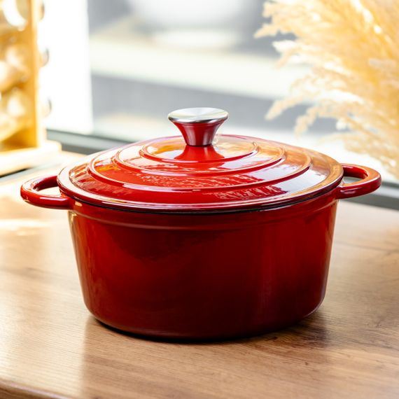 Каструля чавунна емальована 5 л, червоний Yiwu HP-FLG-2 RED | Зображення 1