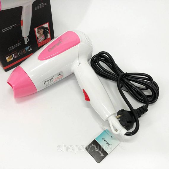 Фен для волосся складаний дорожній Gemei GM-1756 1200 Вт, Домашній фен для укладання. Колір: рожевий | Зображення 8