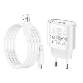 Набір СЗУ 110-240V HOCO C109A 1xUSB+ кабель Lighting, 2.1A, кабель 1м, White, Bliste