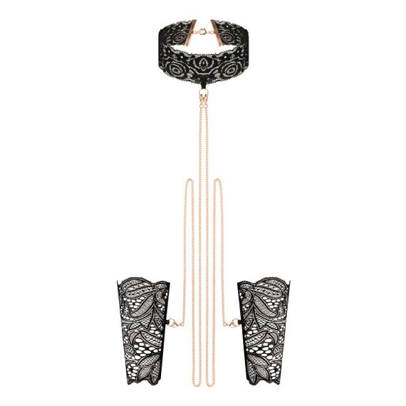 Мереживні наручники та комір Rosy Gold - Lace Cuffs and Collar - Black | Зображення 2