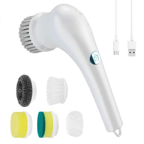 Бездротова щітка для прибирання з 5 насадками, USB, Magic Brush / Акумуляторна щітка для кухні / Електрична щітка для чищення