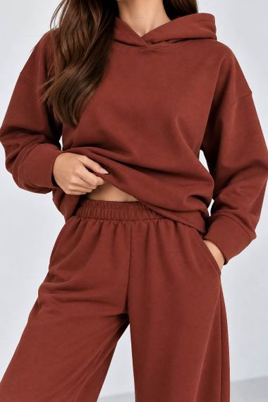 Спортивний костюм жіночий однотонний, колір коричневий, 244R1008-10 | Зображення 3