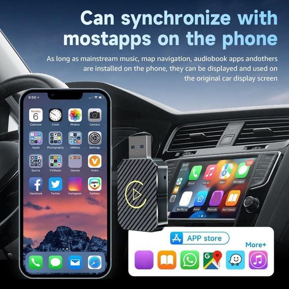 CarPlay Android Auto Беспроводной адаптер 2-в-1 с WiFi Bluetooth, Карплей для авто iOS 10+ Android 11+ USB | Зображення 1