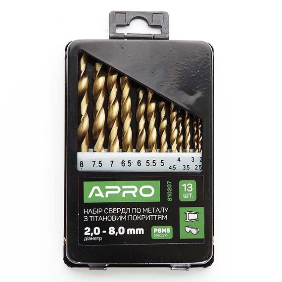 Набір свердел для металу Р6М5 титан метал бокс 2,0-8,0 мм 13 шт. APRO 8102071 | Зображення 3